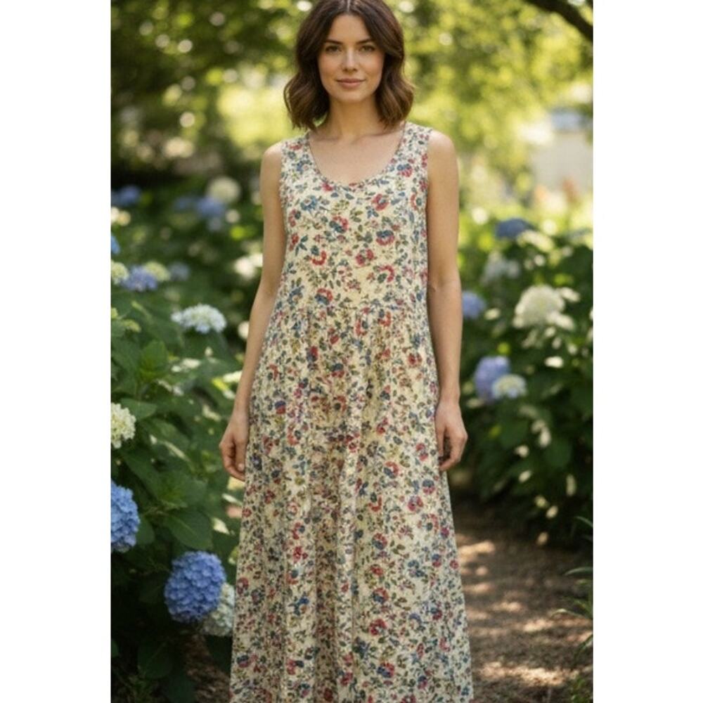 Vintage 90's Erika & Co Floral Linen Blend Cottagecore Jumper Dress